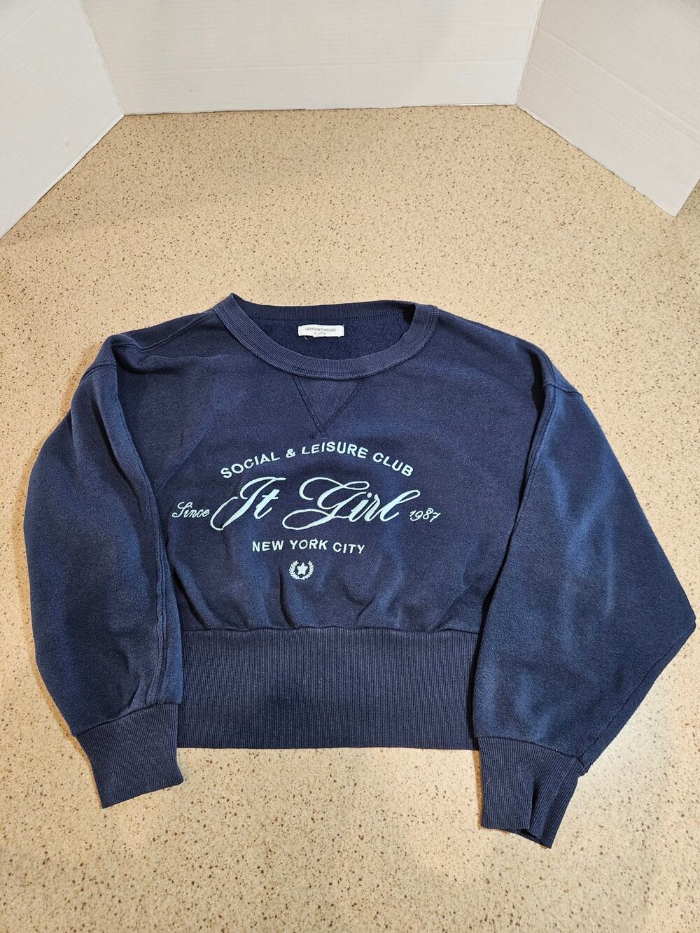 Grayson Threads Navy Social & Leisure Club It Girl NYC Crop Pullover